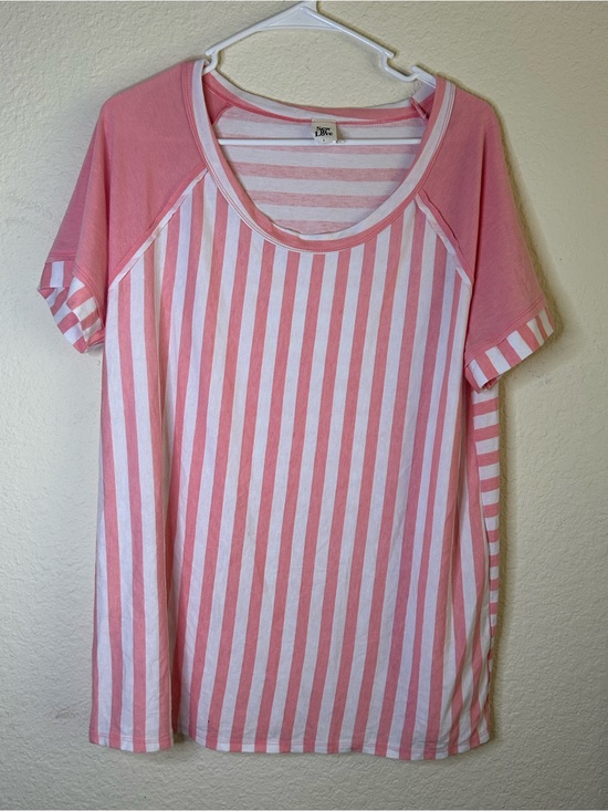 Sew In Love Tops - Sew In Love Pink & White Striped Raglan Short Sleeve Tee Girly Casual Large Prep